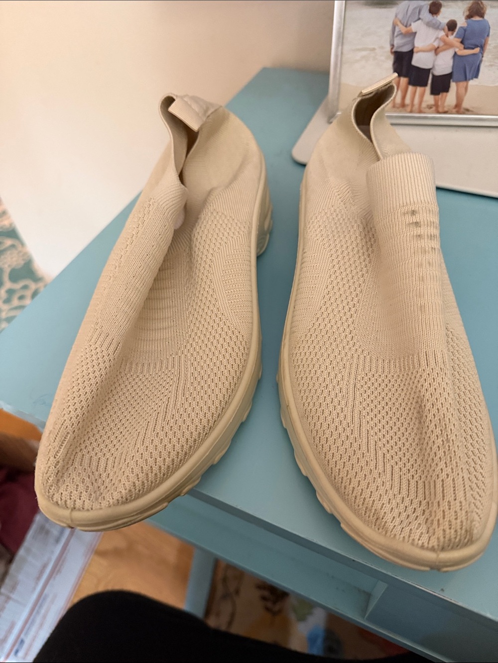 Womens Slip-On Knit Sneakers in Beige